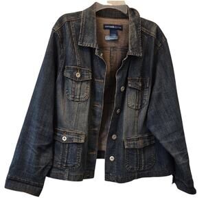 Avenue Jeans Womens Plus Size 26/28 Dark Blue Denim Jean Jacket